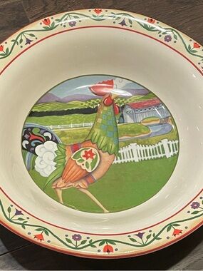 Jim Shore Multicolor Rooster Decorative Serving Bowl - Green, Red, Cream